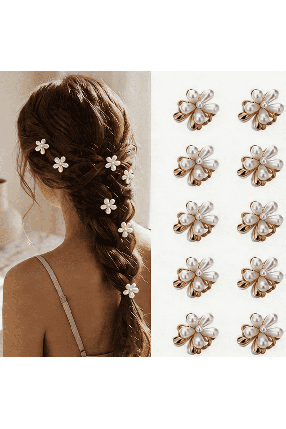 10pc Mini Pearl Flower Hair Claw Clips - Non-Slip Small Daisy Bangs Clips for Women & Girls; Aesthetic Y2K Wedding & Daily Hair Accessories