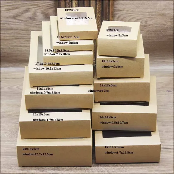 10pc Mulit size window box jewelry packing box white big gift package box wedding candy favors decoration box party suppiles 11x11x3cm kraft color