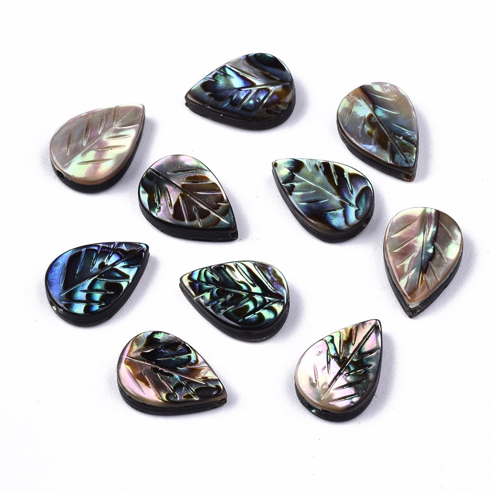 10pc Natural Abalone Shell/Paua Shell Beads Carved Leaf Colorful 12.5x8 ...