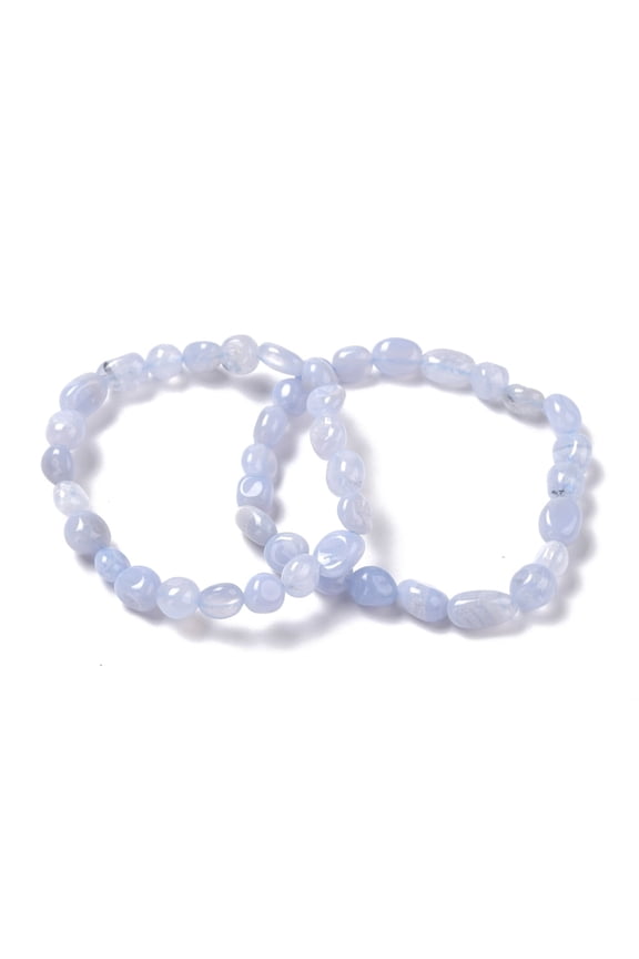 10pc Natural Blue Lace Agate Beaded Stretch Bracelets Tumbled Stone Inner Diameter: 2 inch(5~5.2cm)