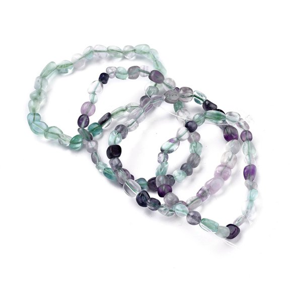 10pc Natural Fluorite Bead Stretch Bracelets Tumbled Stone Inner Diameter: 2~2-1/4 inch(5.2~5.6cm)DIY
