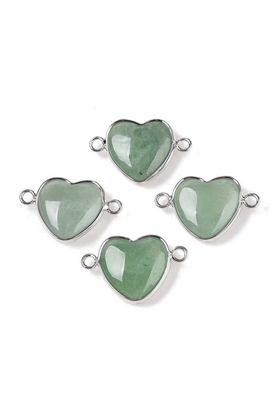 10pc Natural Green Aventurine Love Heart Pendants Brass Heart Charms Platinum 15.5x23x6mm Hole: 1.8~2mm