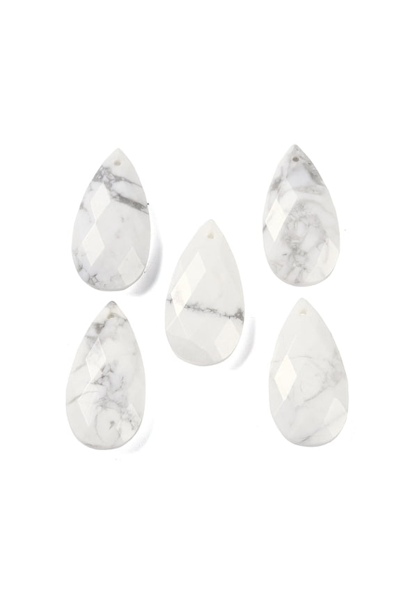 10pc Natural Howlite Pendants Faceted Teardrop 25x13x6mm Hole: 1mm