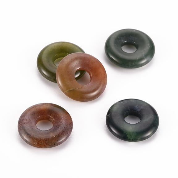 10pc Natural Indian Agate Pendants Donut/Pi Disc 18x4.5~5.5mm Hole: 5.5mm