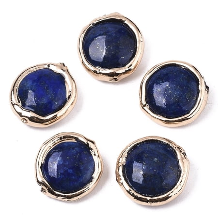 10pc Natural Lazuli Beads with Light Gold Plated Polymer Clay Edge Flat Round 17~19x17~18x5~7mm Hole: 1.2mm