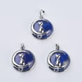 thumbnail image 1 of 10pc Natural Lazuli Kitten Pendants with Brass Findings Flat Round with Cat & Crescent Moon Shape Platinum 32x27.5x10mm Hole: 5x7mm, 1 of 3