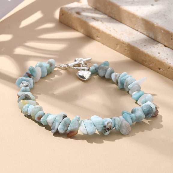 10pc Natural Larimar Beaded Bracelets with Alloy Toggle Clasps Heart 8-1/4 inch(208mm)