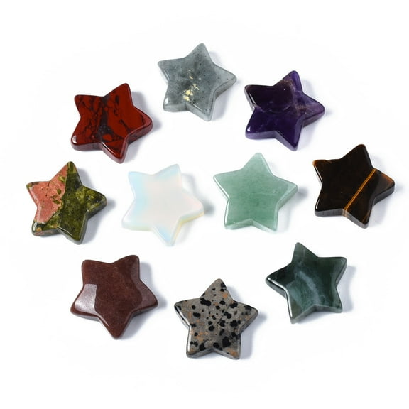 10pc Natural Mixed Stone Star Shaped Worry Stones Pocket Stone for Witchcraft Meditation Balancing 30x31x10mm