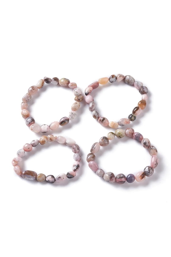 10pc Natural Pink Opal Bead Stretch Bracelets Inner Diameter: 2~2-1/4 inch(5.2~5.6cm) Tumbled Stone