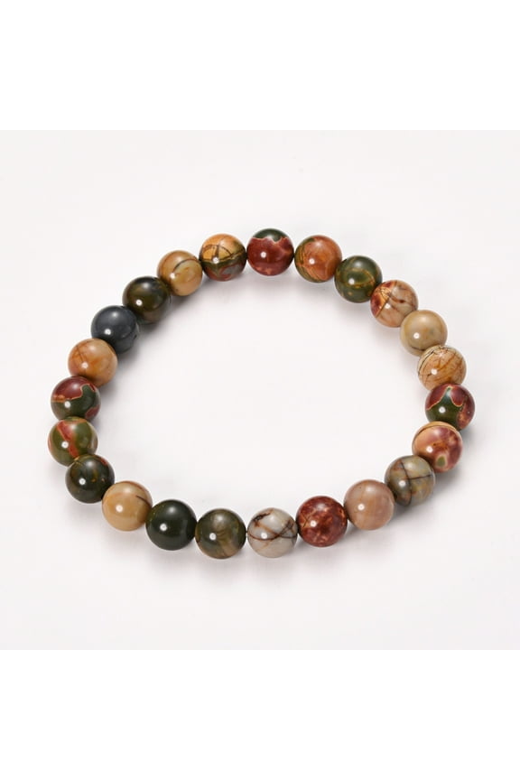 10pc Natural Polychrome Jasper/Picasso Stone/Picasso Jasper Beaded Stretch Bracelets Round 2-1/8 inch(55mm) bead: 8~9mm