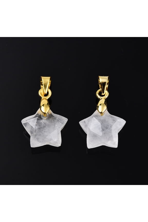 10pc Natural Quartz Crystal Charms Rock Crystal Charms with Golden Plated Brass Pinch Bail Star Star: 12x12.5x5.5mm Hole: 3.5x4mm