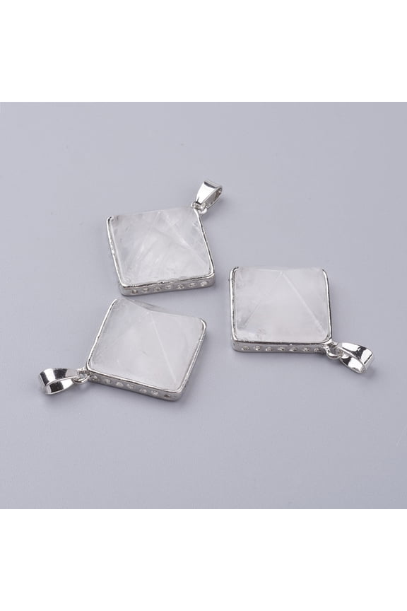 10pc Natural Quartz Crystal Pendants Rock Crystal Pendants with Brass Finding Pyramid Platinum 28.5x32x13mm Hole: 3.5x6mm