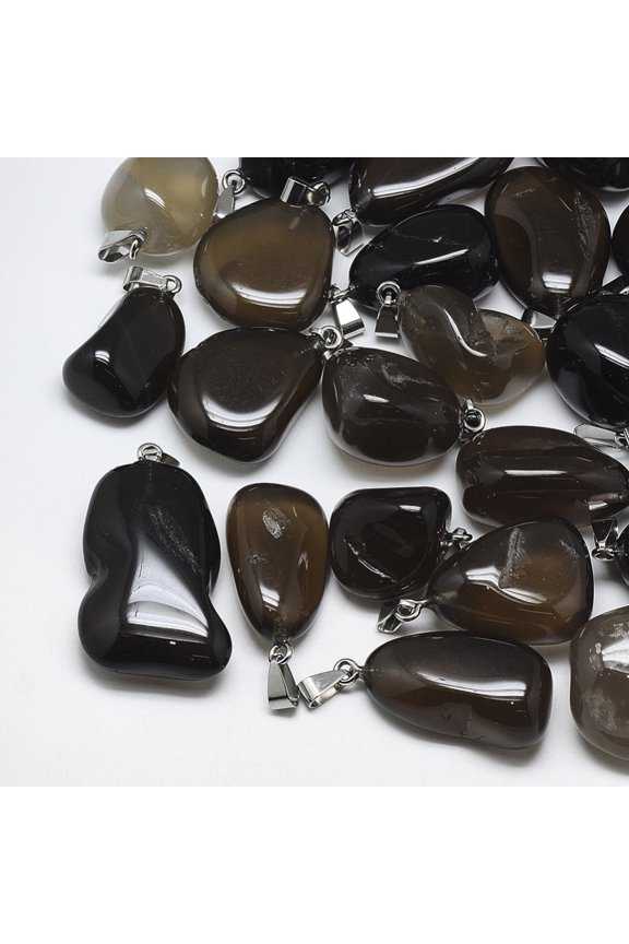 10pc Natural Smoky Quartz Pendants with Stainless Steel Snap On Bails Nuggets Stainless Steel Color 30~55x18~30x10~20mm Hole: 3~4x7~8.5mm