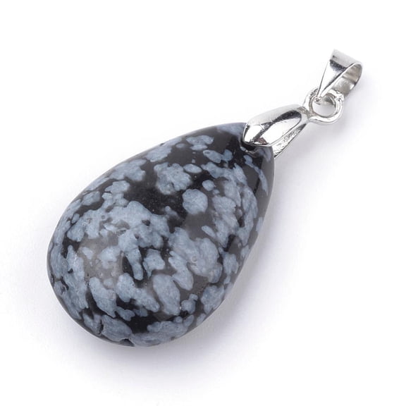 10pc Natural Snowflake Obsidian Pendants with Alloy Findings teardrop Platinum 23~24x14x8mm Hole: 4x5mm