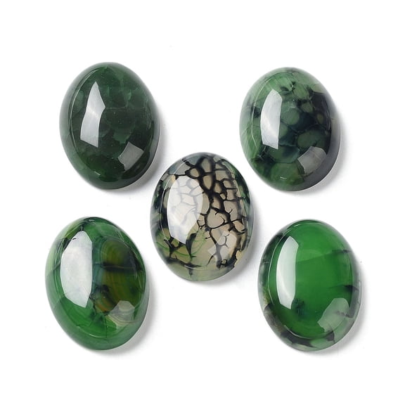 10pc Natural Striped Agate/Banded Agate Cabochons Dyed & Heated Oval Green 24.5~25x18x6.5~7mm