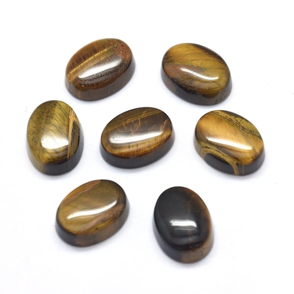 10pc Natural Tiger Eye Cabochons Oval 16x12x5.5mm