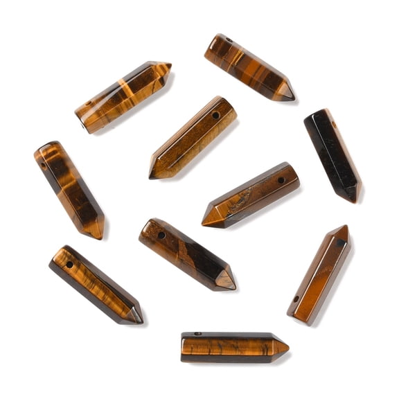 10pc Natural Tiger Eye Pointed Pendants Faceted Bullet 30~33x8~9mm Hole: 1.4~1.6mm