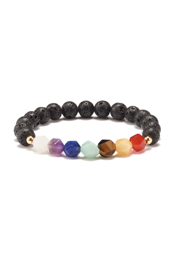 10pc Natural Tiger Eye Round Beads Oil Diffuser Power Bracelet 7 Mixed Stone Protection Lucky Jewelry for Women Inner Diameter: 2 inch(5cm)