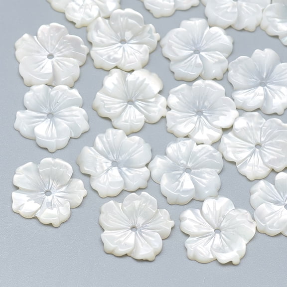10pc Natural White Shell Beads Mother of Pearl Shell Beads Flower Seashell Color 15x15.5x2mm Hole: 1mm