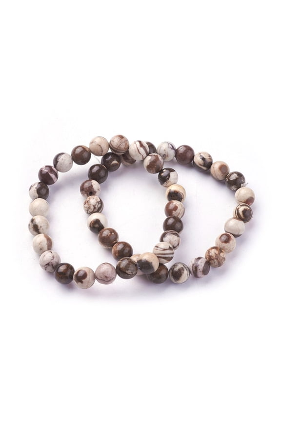 10pc Natural Zebra Jasper Beads Stretch Bracelets Round 2 inch~2-1/8 inch(5.2~5.5cm) Beads: 8~9mm