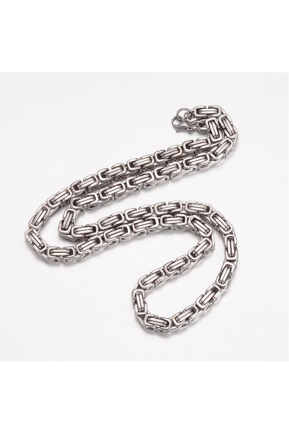 10pc Non-Tarnish 201 Stainless Steel Byzantine Chain Necklaces Chainmaille Weaves Jewelry Stainless Steel Color 23.23 inch(59cm) 6mm