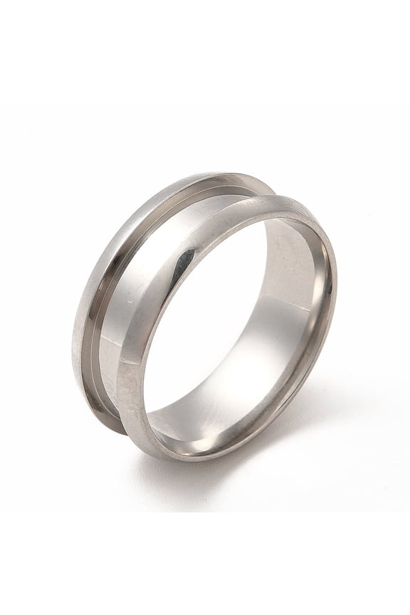 10pc Non-201 Stainless Steel Grooved Finger Ring Settings Ring Core Blank for Inlay Ring Jewelry Making Stainless Steel Color Inner Diameter: 19mm Groove: 4.1mm
