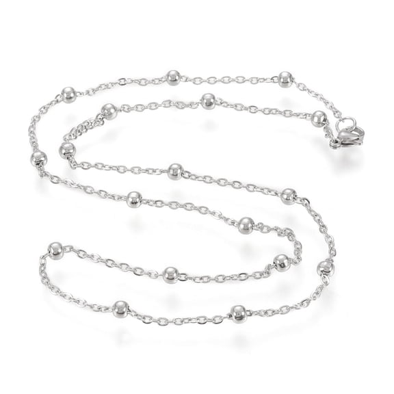 10pc Non-304 Stainless Steel Cable Chain Necklaces with Round Beads and Lobster Claw Clasps Stainless Steel Color 20~20.2 inch(50.8~51.3cm)