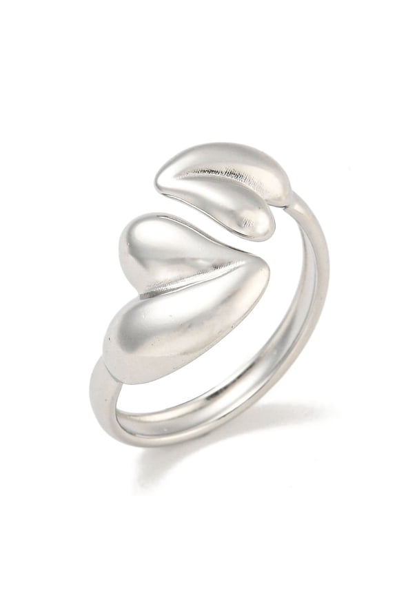 10pc Non-304 Stainless Steel Heart Open Cuff Ring for Women Stainless Steel Color Inner Diameter: 16mm