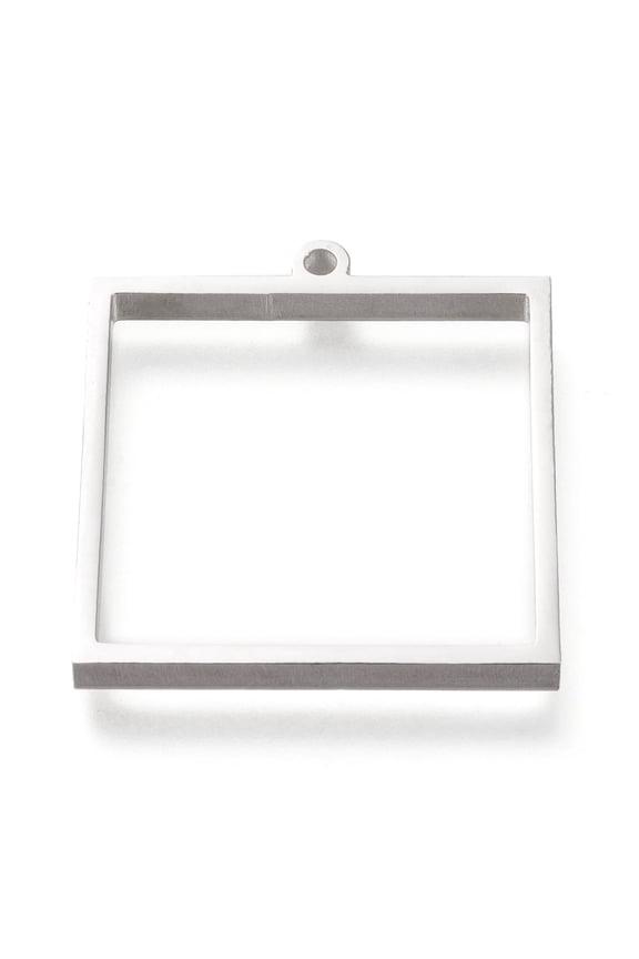 10pc Non-304 Stainless Steel Open Back Bezel Pendants Double Sided Polishing For DIY UV Resin Epoxy Resin Pressed Flower Jewelry Square Stainless Steel Color 31x28x3mm Hole: 2mm