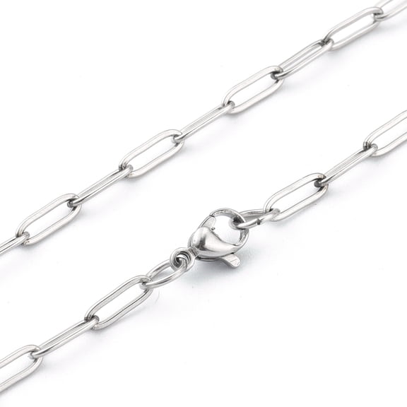 10pc Non-Tarnish 304 Stainless Steel Paperclip Chain Drawn Elongated Cable Chain Necklaces with Lobster Claw Clasps Stainless Steel Color 19-5/8 inch(49.8cm) DIY
