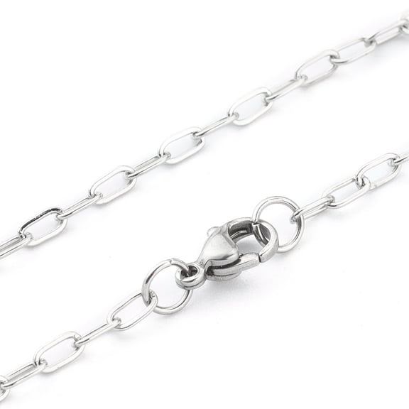 10pc Non-Tarnish 304 Stainless Steel Paperclip Chain Drawn with Lobster Claw Clasps Stainless Steel Color Elongated Cable Chain Necklaces 16 inch(40.5cm)