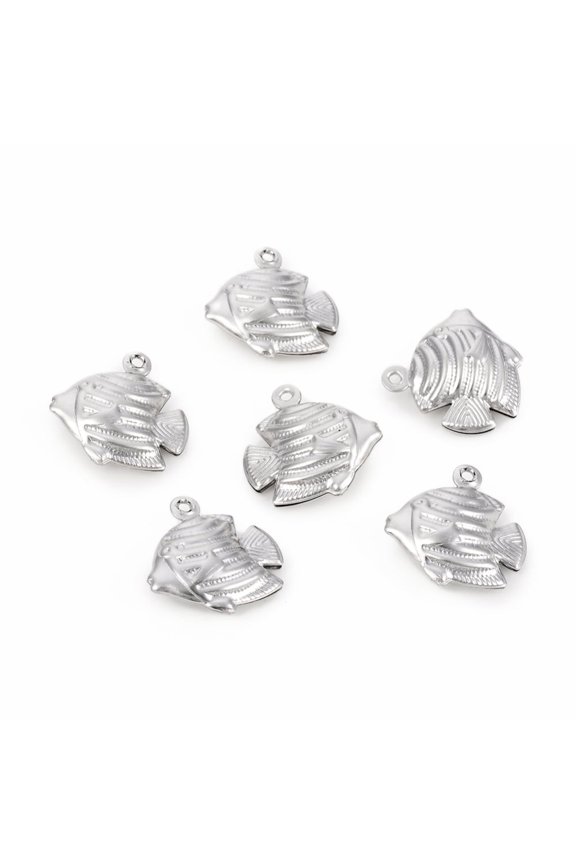10pc Non-304 Stainless Steel Pendants Fish Stainless Steel Color 17.2x17.3x5.5mm Hole: 1.2mm