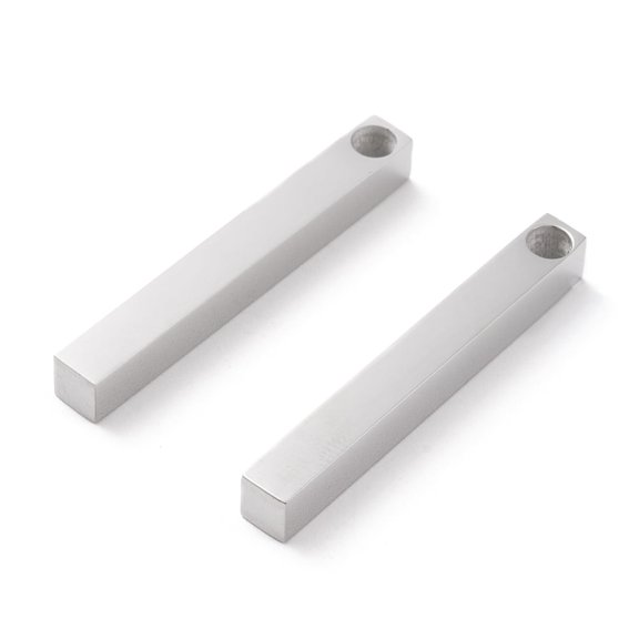10pc Non-304 Stainless Steel Polished Pendant Bar Stainless Steel Color 40x5x5mm Hole: 3~3.5mm
