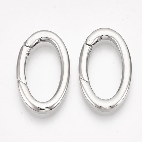 10pc Non-304 Stainless Steel Spring Gate Rings Oval Rings Stainless Steel Color 28x16x3mm Inner Diameter: 21x10mm