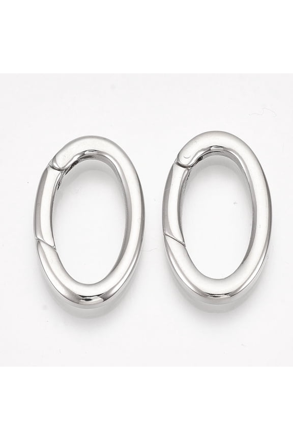 10pc Non-304 Stainless Steel Spring Gate Rings Oval Rings Stainless Steel Color 28x16x3mm Inner Diameter: 21x10mm