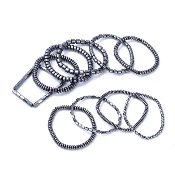 10pc Non-magnetic Synthetic Hematite Stretch Bracelets Original Color Mixed Shapes 7-7/8 inch~8-1/4 inch(20~21cm)