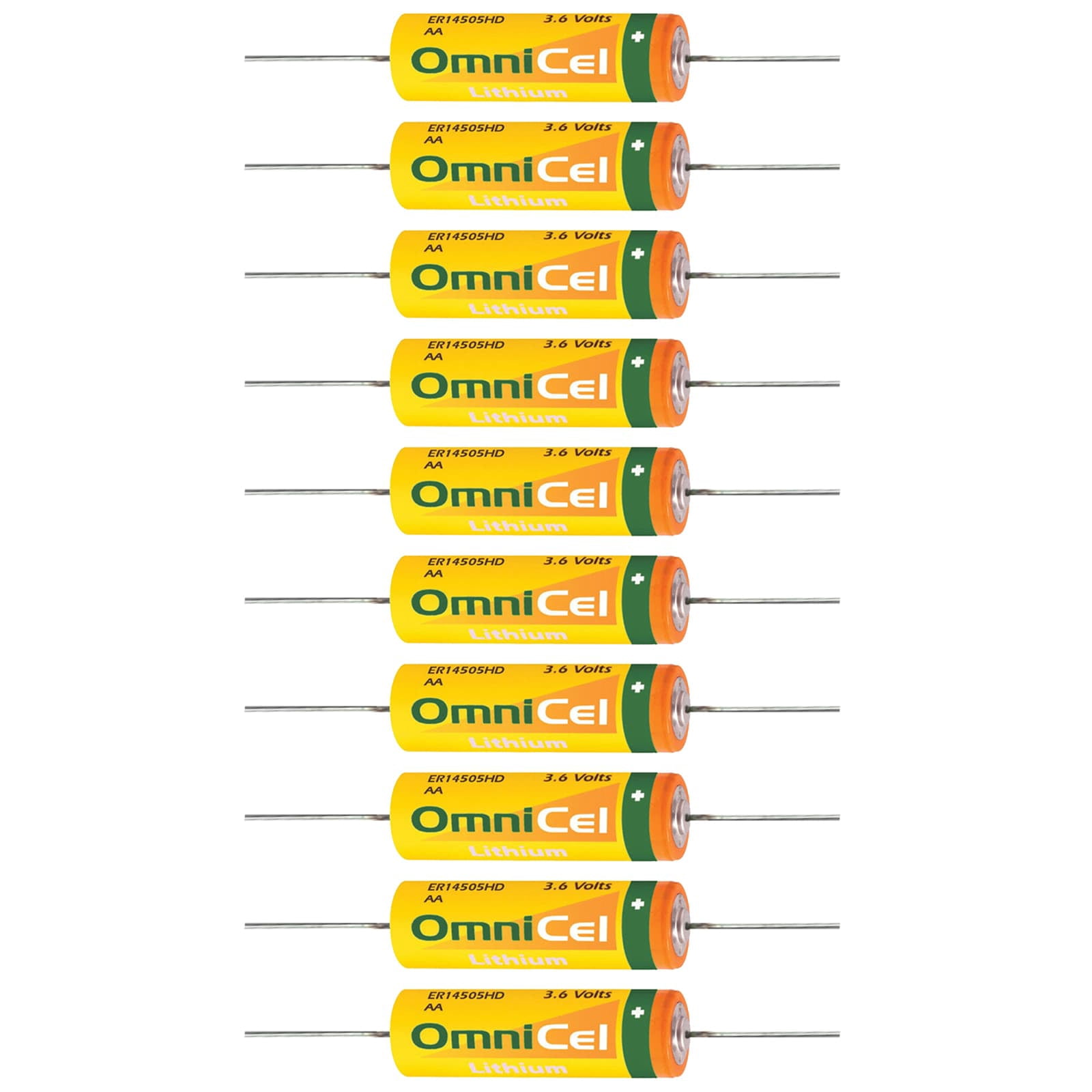 10pc OmniCel ER14505HD 3.6V Sz AA Lithium Battery  Axial Pins Sensors Detectors