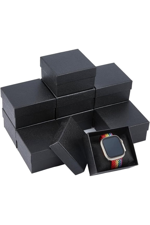 10pc Paper Bracelet Storage Gift Box with Pillow Inside Square Black 8.7~8.8x8.1~8.2x5.3cm