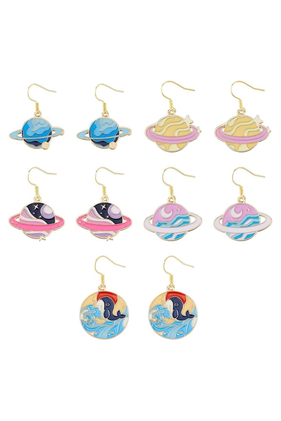 10pc Planet Earrings Celestial Space Dangle Earring Moon Star Drop Earring Jewelry Gift Colorful