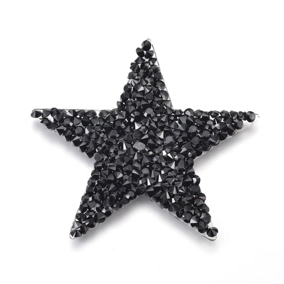 10pc Plastic Clothing Patches with Resin Rhinestone Star Black 60x60x2.5mm