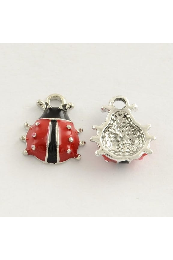 10pc Platinum Plated Alloy Enamel Ladybug Charms Red 13x11x3.5mm Hole: 1.5mm