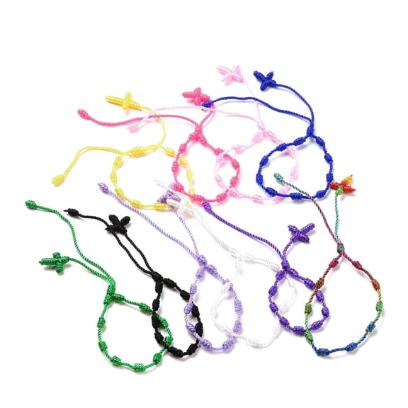10pc Polyester Knot and Cord Bracelet Lucky Adjustable Bracelet for Women Mixed Color Inner Diameter: 1-5/8~2-1/4 inch(4~5.6cm)