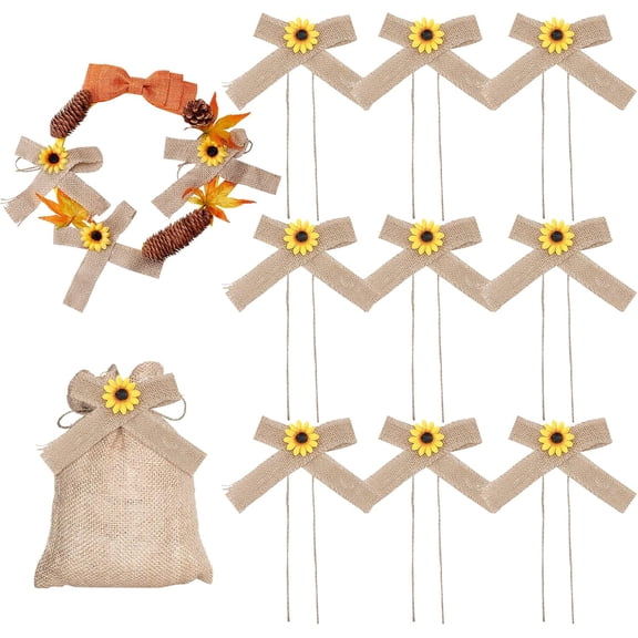 10pc Polyester Ribbon Sunflower Bow for Party Gift Decorate Tan 425mm