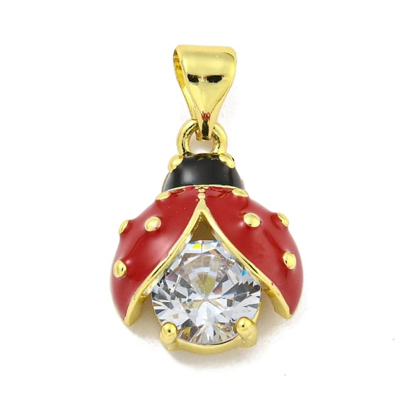10pc Rack Plating Brass Micro Pave Clear Cubic Zirconia with Enamel Pendant Cadmium Free & Lead Free Long-Lasting Plated Ladybugs Real 18K Gold Plated 16x12.5x5mm Hole: 5x3.5mm