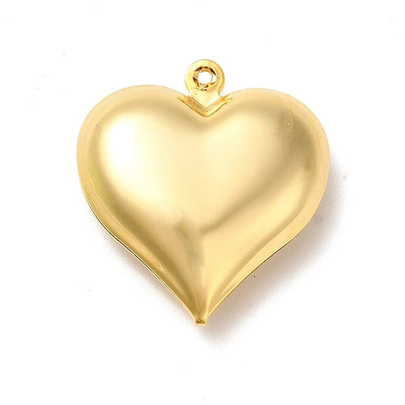 10pc Rack Plating Brass Pendants Long-Lasting Plated Cadmium Free & Lead Free Heart Charms Real 18K Gold Plated 24x22x7mm Hole: 1mm