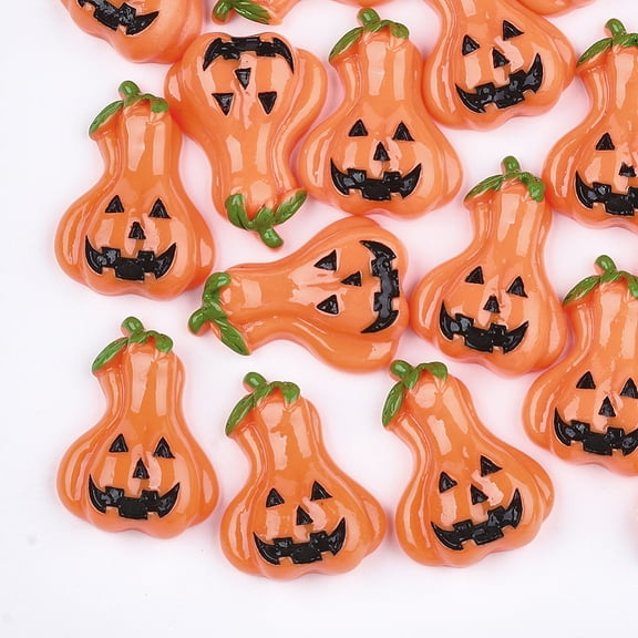 10pc Resin Cabochons Halloween Pumpkin 29x21.5x9mm Jack-O'-Lantern Coral