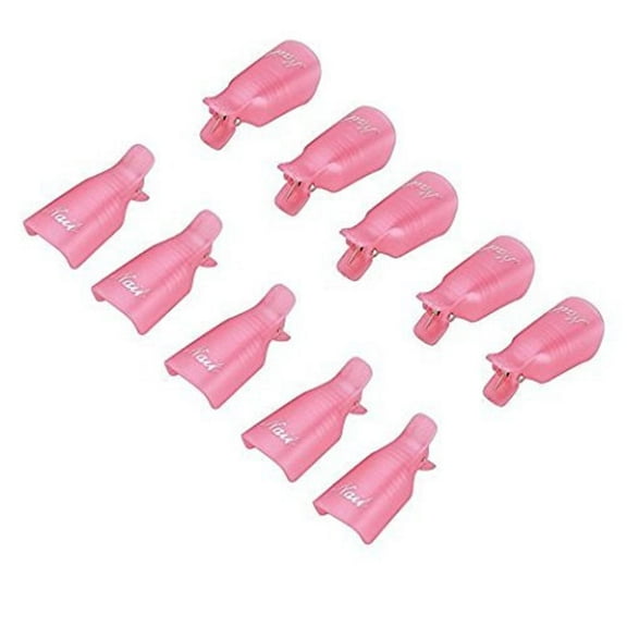 10pc Reusable Plastic Acrylic Nail Art Professional Soak Off Cap Clip UV Gel Polish Remover Wrap Cleaner Clip Cap Tool (pink)