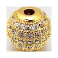 thumbnail image 1 of 10pc Round Brass Micro Pave Cubic Zirconia Beads Clear Real 18K Gold Plated 12mm Hole: 2mm, 1 of 2