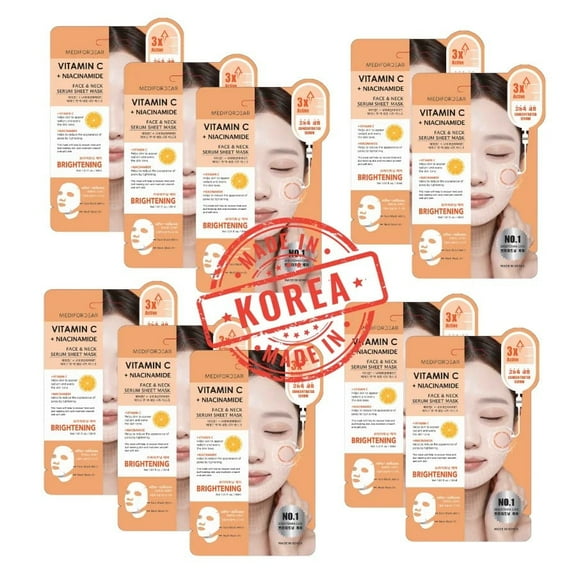 10pc Set MediForDear Vitamin C and Niacinamide Face and Neck Mask | Korean Beauty Sheet Mask | Brightening & Hydrating