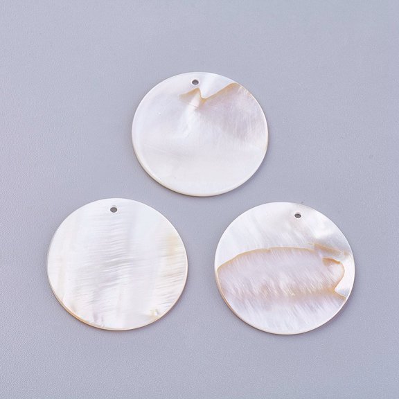 10pc Shell Pendants Undyed Flat Round 30x1~2mm Hole: 1.4mm